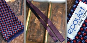 NWOT NEW EPAULET USA-MADE BESPOKE 100% SILK SQUARE END NECK TIE RED BLUE CHECKED - Picture 1 of 8