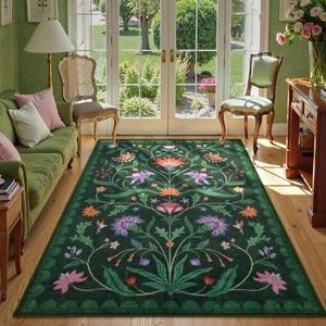 Lahome Boho Floral Washable Green 5X7 Area Rugs for Living Room, Non Slip Rug... - Picture 1 of 9