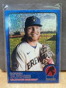 Corbin Burnes 2022 Topps Heritage Chrome Blue Sparkle #15 Milwaukee Brewers - Picture 1 of 2