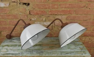 KE542 ANTIKE EMAILLE SCHIRM LAMPE/ AUSSEN WAND LAMPE/ Vintage - Bild 1 von 11