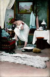 Glamour: Lady In Her Dressing Room Drying Her Feet. Unposted. - Picture 1 of 2