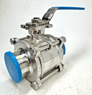 Sanitary Ball Valve 2-1/2" Clamp End 316 Stainless Steel, Locking Lever Operator - Image 1 of 4