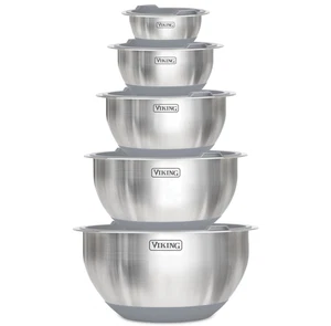 VIKING 10 PCS STAINLESS STEEL MIXING NESTING BOWL SET WITH LID 14" x 7" GRAY NIB - Picture 1 of 11