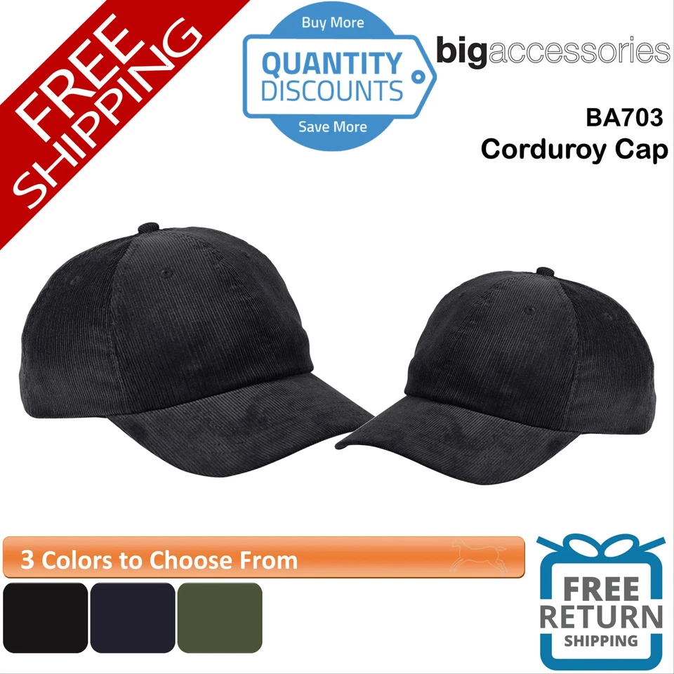 🔥 Gorra de pana accesorios grandes 6 paneles, billete precurvado de bajo perfil BA703 Foto 1 de 1