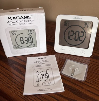 Kadams Home Collection Waterproof Shower Digital Clock Timer Thermometer ~ White - Image 1 of 4
