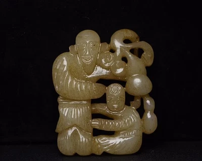 认证天然海天玉雕刻精致母亲儿子吊坠雕像 11203 — 第 1/4 张图片