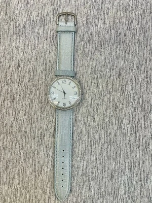 Chico's Womens Watch 1.5” Dial Jewel Bezel Baby Blue & Silver Shimmer Leather - Image 1 of 3