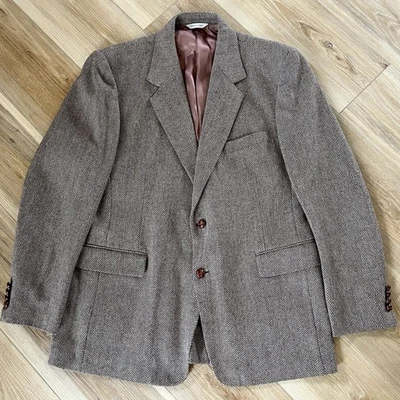 Abrigo Deportivo Oakton Marrón Tweed 44R Espiga Clásico Heritage Academia Preppy Foto 1 de 4