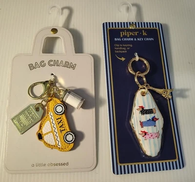 LOT of 2 Bag Charms-A LITTLE OBESSED-New York City Taxi & PIPER-K French Dogs - Image 1 of 4