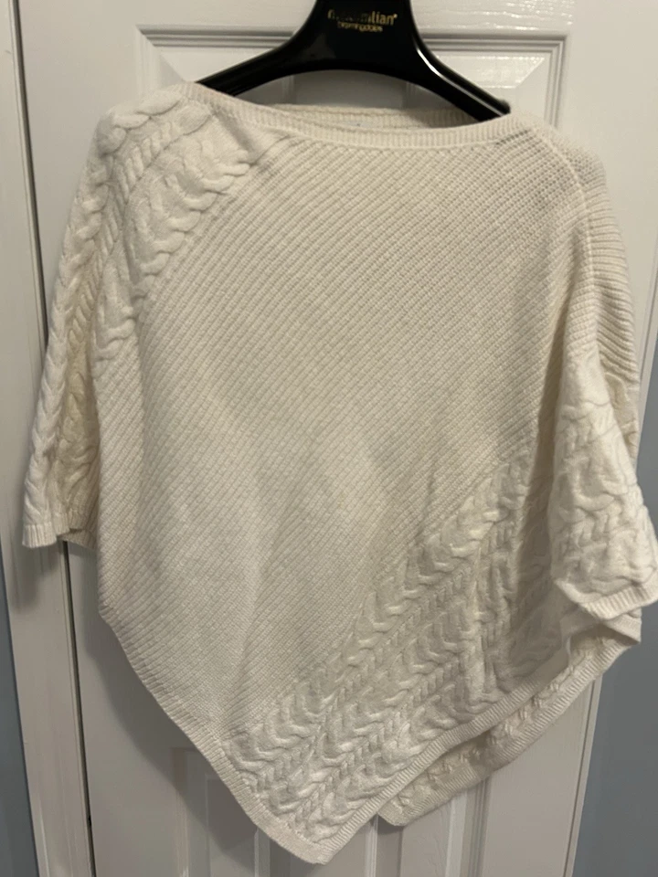 J. Jill Poncho OS Womens Cream Color Ribbed & Cable Knit Boatneck EUC - Image 1 of 2