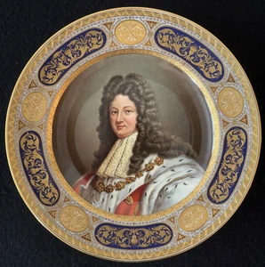 Royal Vienna 24k Gold um 1890 Louis XIV Portrait Kabinett Teller - Bild 1 von 5