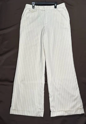 Pantalones Lauren Ralph Lauren para mujer talla 8 beige azul rayas patas enrollables 100 % lana Foto 1 de 4