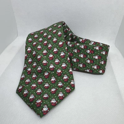 Vineyard Vines Youth Tie All over Santa Snowball Green Christmas 50” Length - Image 1 of 4