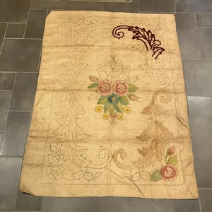 Vintage BLUENOSE  36” X 56” Burlap Rug Hooking Pattern A007 Floral Roses - Picture 1 of 11