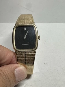 Vintage LONGINES Black Diamond Dial Wristwatch 17 Jewels Cal. 528 Swiss 10K RGP - Picture 1 of 8