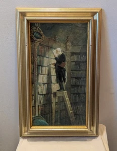 Vintage Carl Spitzweg "Der Bücherwurm" Max Jaffe Druck Gold vergoldeter Rahmen  - Bild 1 von 3
