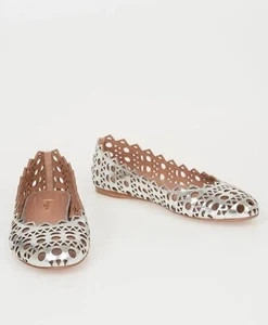 NWD Alaia Silver Metallic Patent Leather Laser Cut Ballet Flats EU39 - Picture 1 of 14