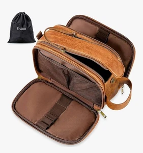 Elviros Kulturbeutel für Männer groß Reise Rasur Dopp Kit Organizer PU Leder - Bild 1 von 10