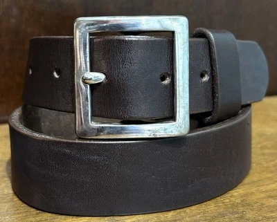 J Crew Brown Leather Belt Sz 26 1-1/4”Wide Brass Bkl Read Desc - Image 1 of 4