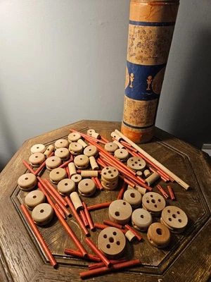 1954 Tinkertoy Wood Construction Set Vintage Builder 92 of 131 pieces - Image 1 of 4