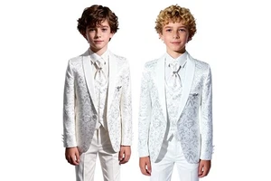 Sirri Boys Patterned Communion Tuxedo Suit 5 PC Set Wedding Dinner Prom Age 1-16 - Picture 1 of 26