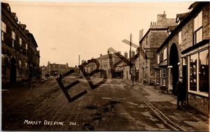 MARKET DEEPING SHOP FRONTS LINCOLNSHIRE REAL PHOTO VINTAGE POSTCARD - Picture 1 of 2