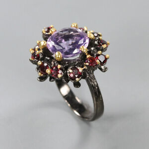 Natural Amethyst 925 Sterling Silver Ring Size 7/RR17-0854