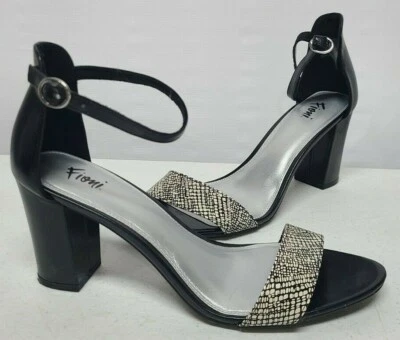 Zapatos de salón Fioni para mujer talla 9,5 negros correa para el tobillo 3,5" tacón bloque punta abierta Foto 1 de 4