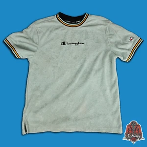 Champion Men's Terry Cloth light Blue Size Medium Logo Short Sleeve Shirt - Picture 1 of 5