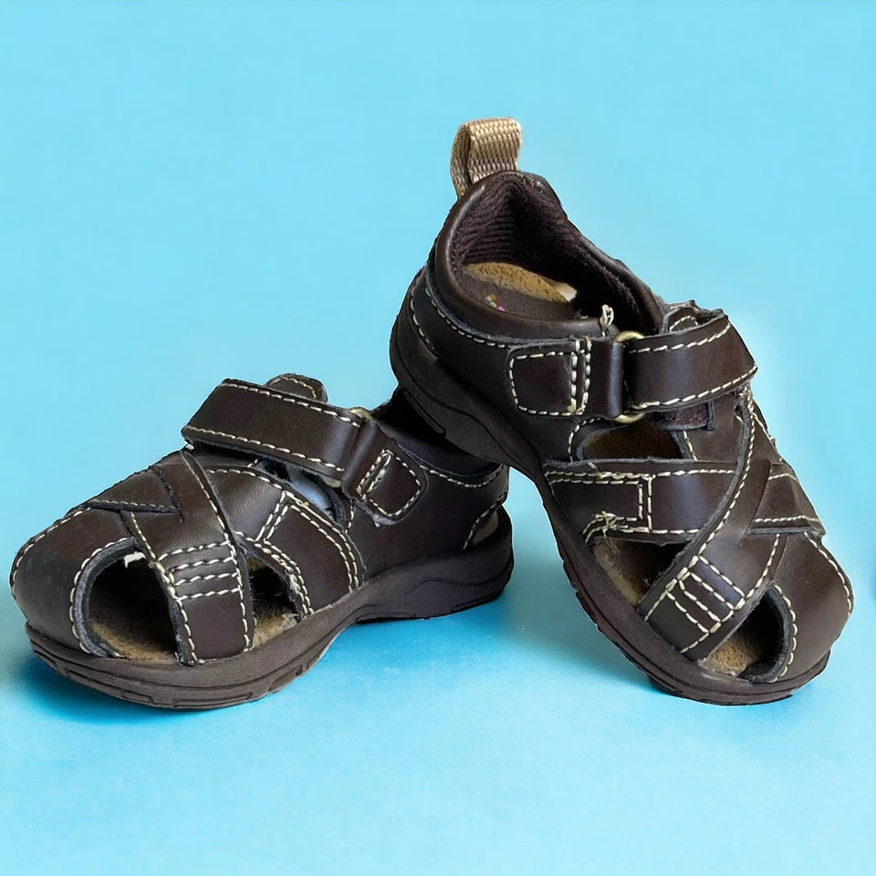 HEALTHTEX Baby Sandals Size 2 Shoes Brown Boys Fisherman Sandal Rubber Soles - Image 1 of 4