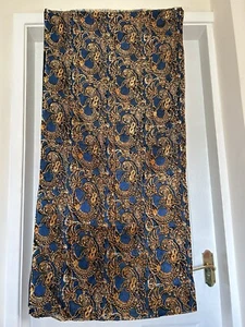 VINTAGE EARY 60s BLUE AND GOLD BATIK-LIKE 45” X 92” DECORATIVE FABRIC MATERIAL - Picture 1 of 9