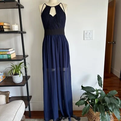 Vestido maxi de renda BCBG Generation chiffon-vestido-cor azul/preto-tamanho 2-novo com etiquetas $148 - Imagem 1 de 4