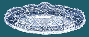 Heavy Cut etched Crystal Oblong Bowl - 4.75 X 11" - Picture 1 of 3