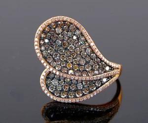$5000 GJR 18K Rose Gold 2.20 Pave Cognac Diamond Heart Ring Butterfly Wings 7 - Picture 1 of 7