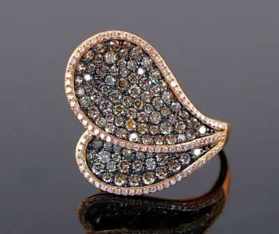 $5000 GJR 18K Rose Gold 2.20 Pave Cognac Diamond Heart Ring Butterfly Wings 7 - Image 1 of 4