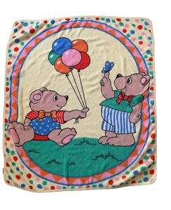 Oso de peluche bebé 50 x 44 manta vintage 2 osos 6 globos lazos lunares - Imagen 1 de 6