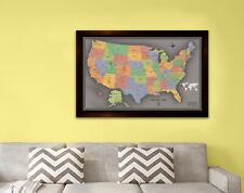 USA Map W37" H25" Multi-Colored Framed Black w/Patented Magnetic Back FREE SHIP!