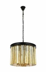 Chandelier Golden Teak Crystal Light Fixture Matte Black Dining Room Kitchen 20" - Picture 1 of 10
