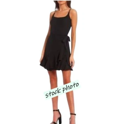 NEW Gianni Bini GB Black Dress Size M Faux Wrap MINI Ruffle Party Club Cute Goth - Imagem 1 de 4