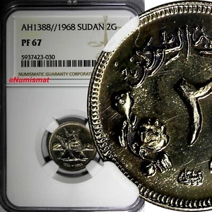 Sudan PROOF AH1388//1968 2 Ghirsh NGC PF67 NICE TONED  KM# 36 (030) - Picture 1 of 4