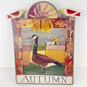 Nancy Thomas Folk Art Autumn Fall Season Plaque 1994 Canadian Goose Farm Birds - Picture 1 of 8