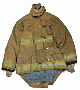 50x31 33L Morning Pride Firefighter Brown Turnout Jacket Coat Yellow Tape J1027 - Picture 1 of 7