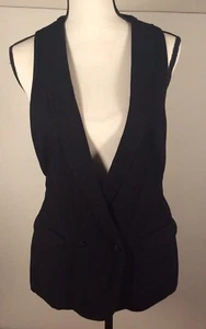 Gap Womens Vest MEDIUM Black WOOL Blend V-Neck Tie-BACK Double Breasted POCKETS - Bild 1 von 8