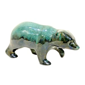 Vintage Blue Mountain Art Pottery Canada Grizzly Bear Teal Green Blue Drip Glaze - Picture 1 of 8