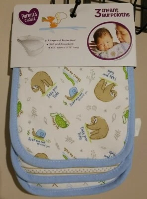 🐢*NEW* Parent's Choice Boys 3 Pack Burpcloths-Sloths/Turtles🐢 - Image 1 of 4