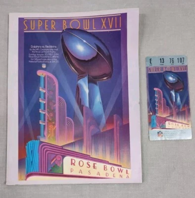 WORN Vtg Super Bowl XVII Stub + Program Washington Redskins Vs. Dolphins 1983 17 - Image 1 of 4