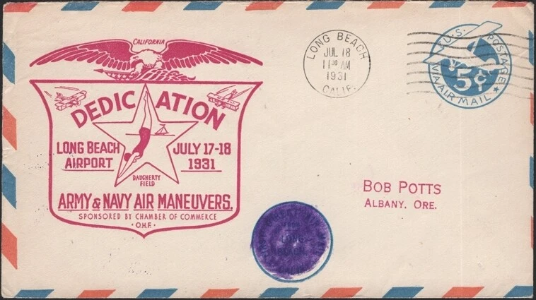 U.S., 1931. Cover UC1a, w/cert, Long Beach, Ca - Image 1 of 1