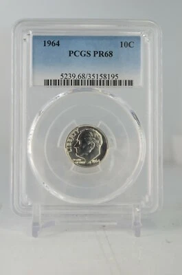 PR68 1964 PCGS GRADED PROOF SILVER ROOSEVELT DIME RARE UNCIRCULATED COIN PR 68 - Image 1 of 4
