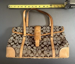 COACH Vintage Hampton Khaki Signature Jacquard, Vachetta Leather Trim #6828 - Picture 1 of 11