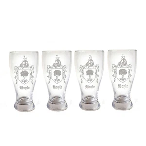 Custom Family Crest Coat of Arms Pint Glass Set of 4, Engraved Coat of Arms - Picture 1 of 5